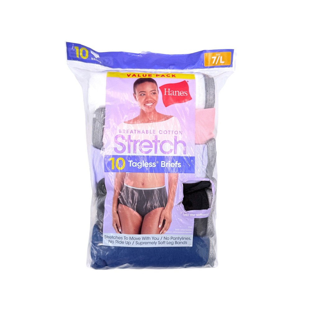 Hanes Women's Breathable Cotton Stretch Tagless Briefs 10-Pack Size 7/L NIP
